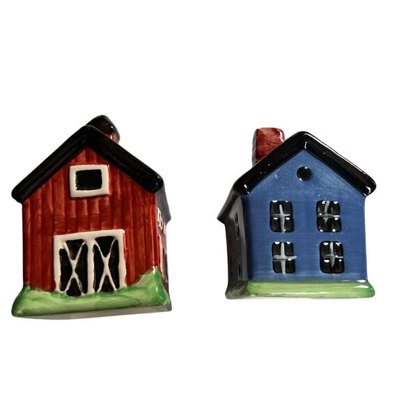 Old Fashion Ceramic Schoolhouse & Cottage Salt and Pepper Shaker Set Country - Picture 7 of 10